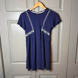 Altar'd State dress Size S navy blue white embroidery fairy festival